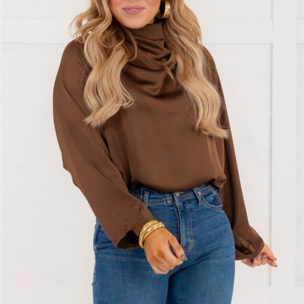 Glam Rich Brown Turtleneck Top